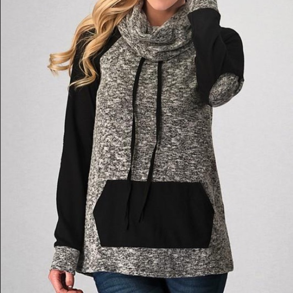 Black and grey cowlneck tunic